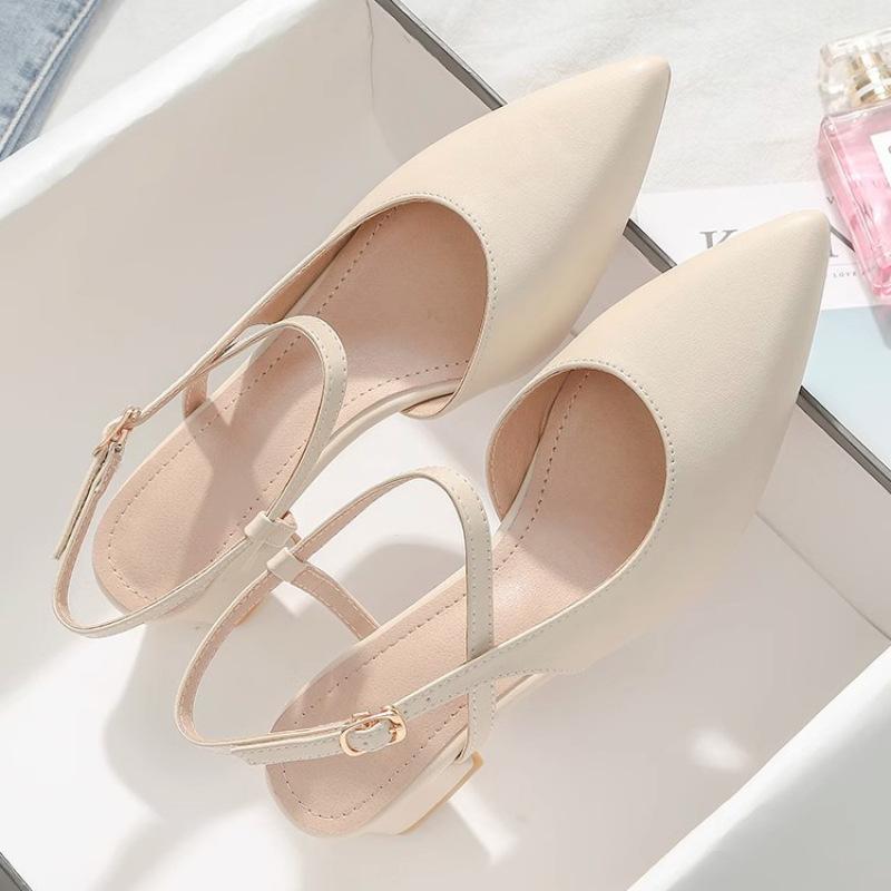 Pointed Toe Bag Head Sandals Women's Spring and Summer New Versatile and Not Tired Foot Size Thick Heel Single Shoes