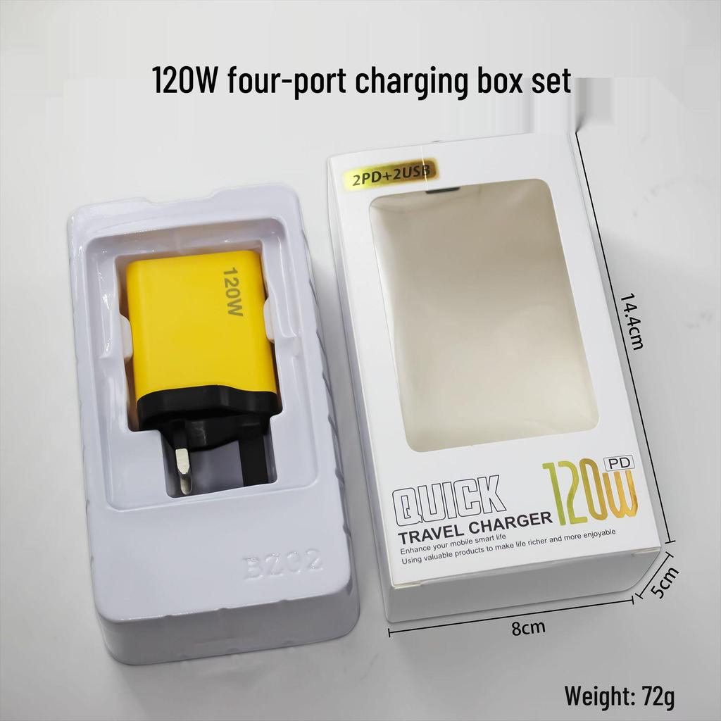 120W Multi-Port Fast Charger: Dual USB & Dual Type-C, US & EU Compatible