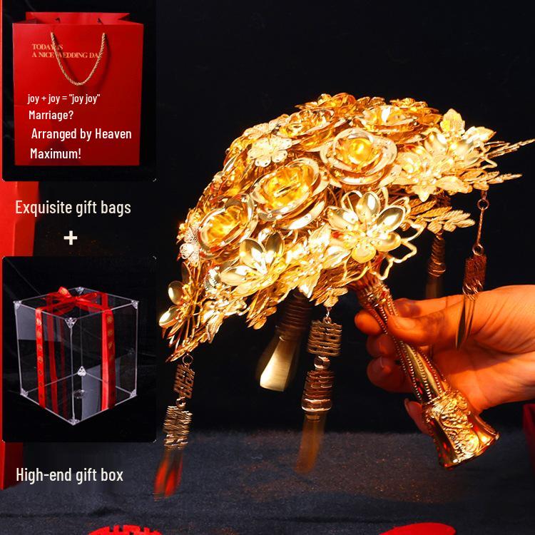 Goldenes Handstrauß DIY-Set: Hochwertiges goldenes Braut- & Brautjungfern-Geschenk für eine chinesische Hochzeit
