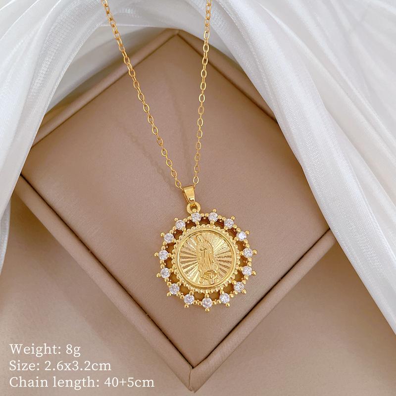 

Portrait Copper Micro-Inlaid Necklace Combination Female Real Gold Electroplated Exquisite Collarbone Chain