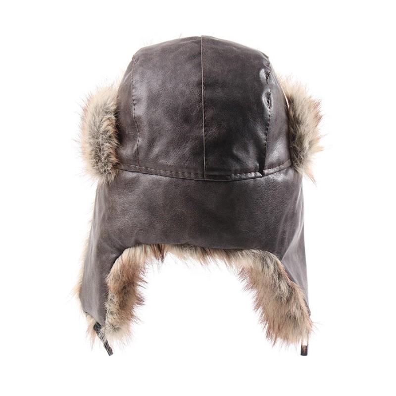 Winter Warm PU Leather Beanie Hat With Fleece Ear Flaps Unisex Thick Knit Cap Cold Weather Outdoor Cycling