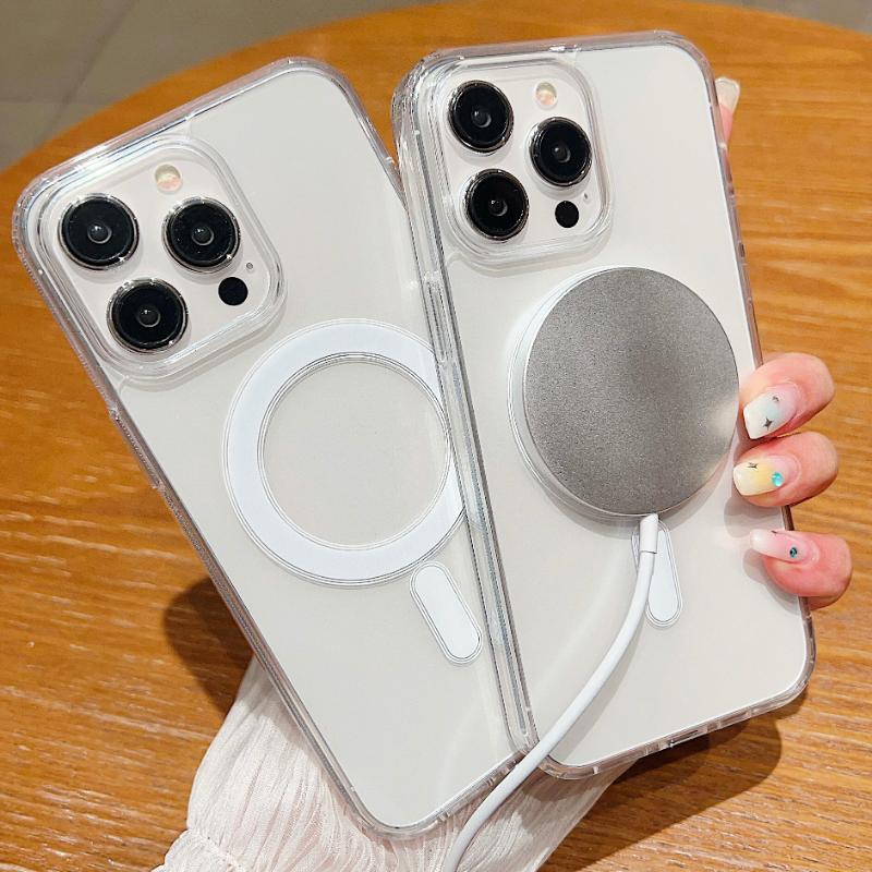 Clear Magnetic Case For Apple iPhone 16 15 14 13 12 11 Pro Max Plus 13 Mini XS Max XR 8 7 SE SE2 With Magsafe Transparent Cover