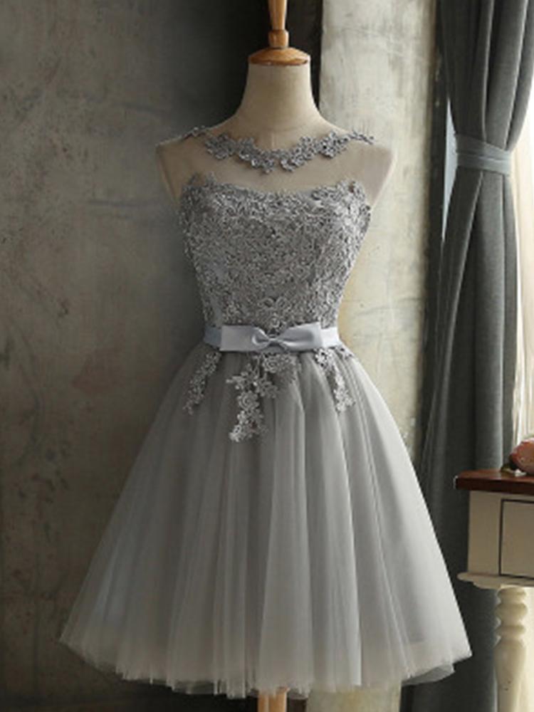 Grupo Irmãs Vestido de Dama de Honra Cor Champagne Sem Mangas Vestido de Festa Feminino Saia Curta Estilo Coreano Estilo Princesa Vestido de Casamento