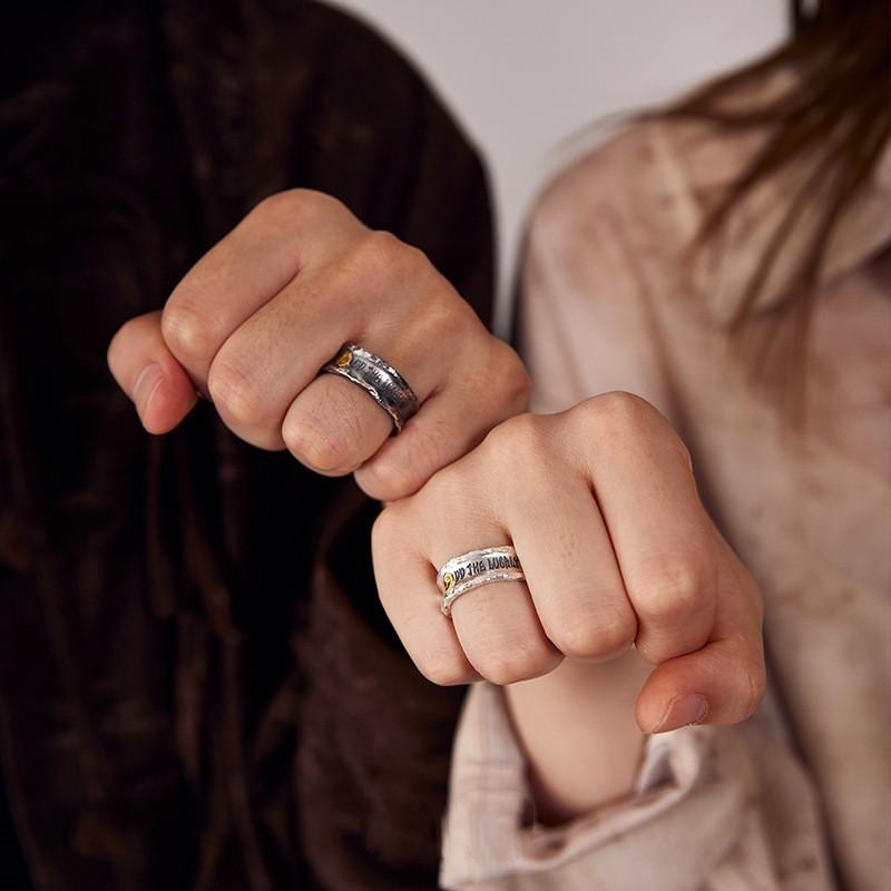 Adjustable Open Ring Couple Set Vintage Style Unisex Geometric Letter Design Copper Band With Plating