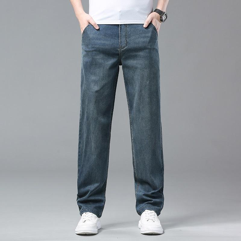 Jeans Men's Middle-aged and Young Business Straight Loose Spring and Summer Youth Trousers Ice Silk Men's Pants