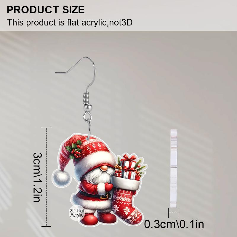 2D Flat Retro Santa Claus Christmas Stocking Women's Acrylic Dangle Earrings Christmas Party Jewelry Gift