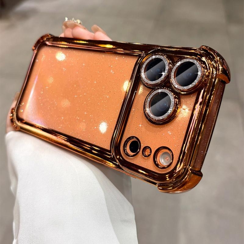 Plating Glitter Transparent Air Cushion Case For iPhone 11 12 13 14 15 16 17 Pro Max 17Air Lens Protection Soft Bumper Cover