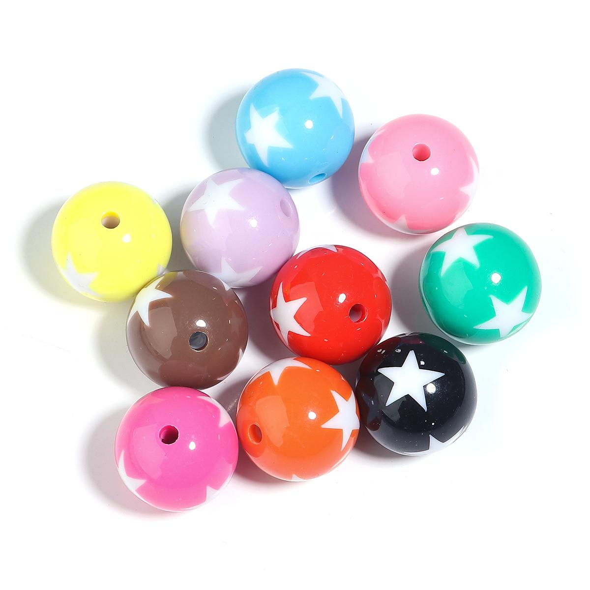 

12 16 20mm Colorful Acrylic Round Beads Star Pattern Loose Spacer Beads For DIY Charm Bracelet Earrings Jewelry Making Supplies