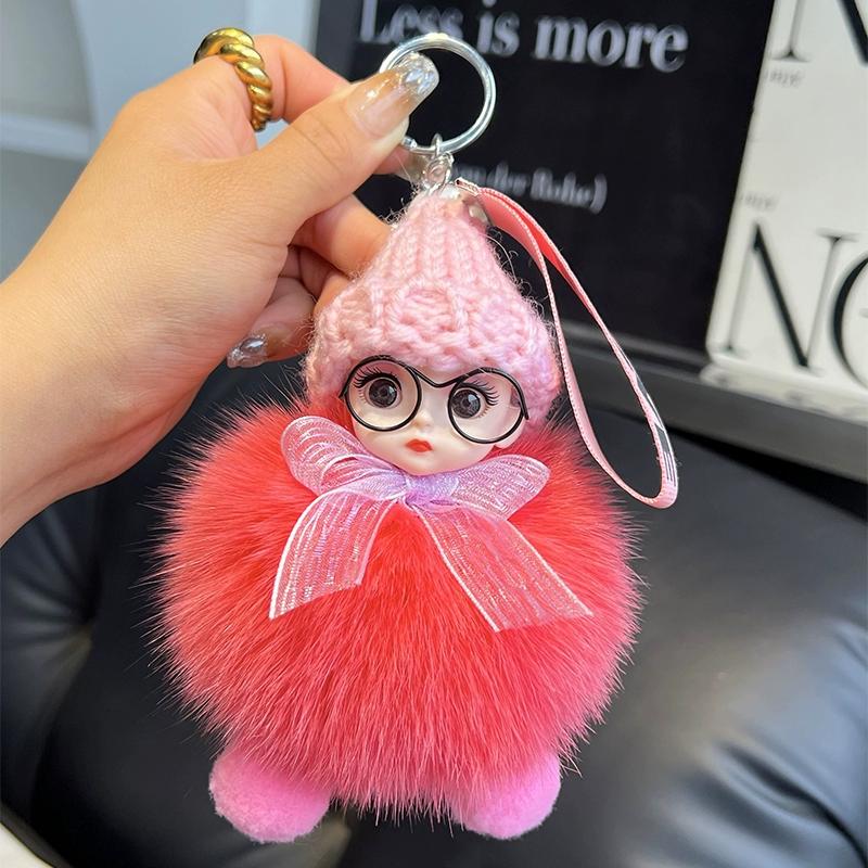 

Кукла из натурального лисьего меха Брелок-подвеска для автомобиля Милая плюшевая кукла Кукла Подвеска для сумки-книги Кукла Подарок для пары арбуз красный