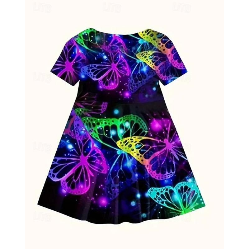 Girls' 3D Graphic Butterfly Dress Short Sleeve Summer Spring Vacation Daily Holiday Beautiful