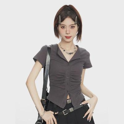 Chic V-Neck Slim Fit Short-Sleeve T-Shirt: Trendy Hot Girl Style