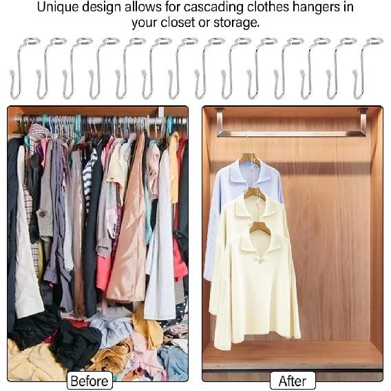 50 Pcs Stainless Steel + Silicone Hanger Connector Hooks, Space Saving Clothes Hanger Extender Hooks