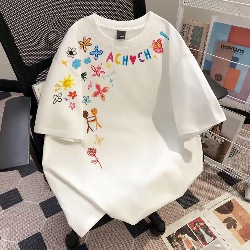 

American Tide Ins Heavy Small Neckline Short Sleeve Summer White Loose Men S Casual Versatile Half-Sleeve T-Shirt M чорний