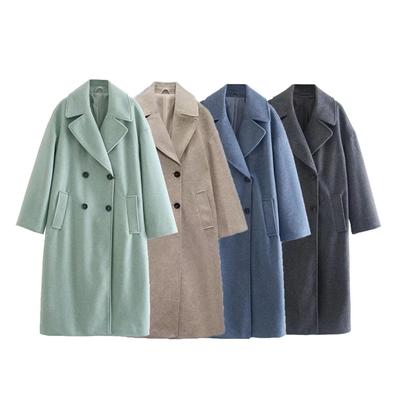 Women Overcoat Solid Color Long Woolen Coat Warm Thick Elegant Long Sleeve Coat