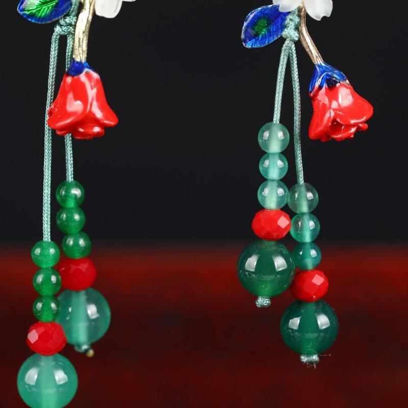 GemChic Women's New Vintage Rose Leaf Long Tassel Fringe Earrings Ethnic Fashion Hook Earrings Birthday Christmas Jewelry Gift