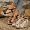 Fashion Bohemian Style Women's Wedge Sandals Beaded Decor Chunky Platform Sandals for Women Summer 2025 Printed Weaving Beach Sandalias