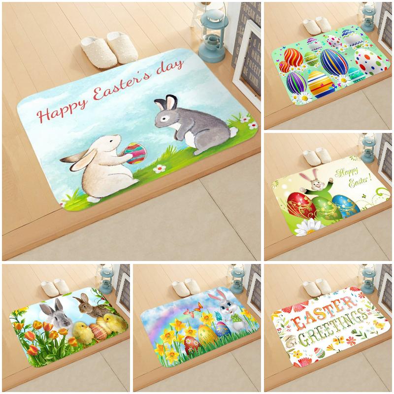 Easter Egg Rabbit Floor Mat Welcome Rugs Bedroom Living Room Entrance Carpet Kitchen Front Door Mat Machine Washable Soft Mats