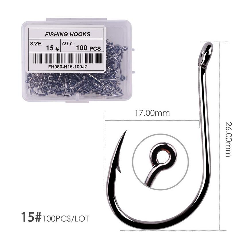 100pcs/Box Fishing Hooks Iseama Circle Carp Eyed Fishing Hook Set Size 2-15# Ring Eye Japan Fishhooks Single Jig Hook