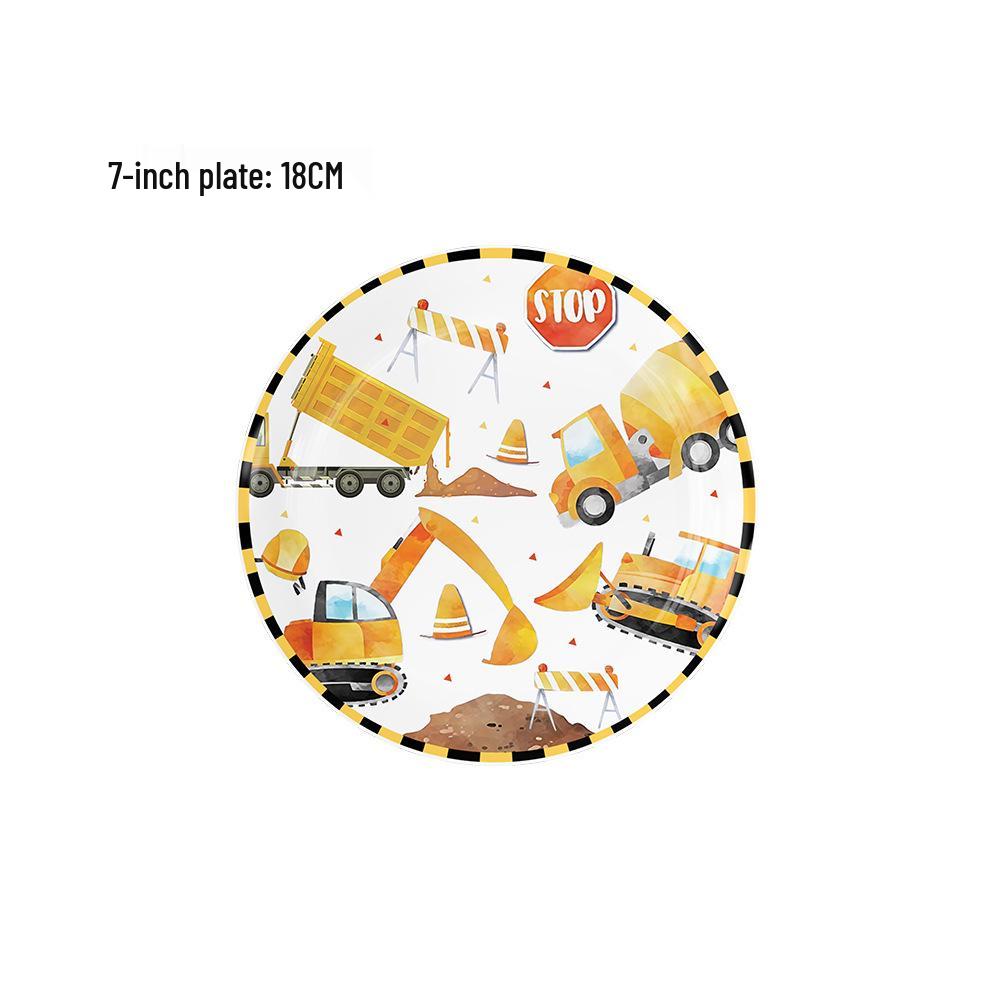 Yellow Excavator Party Set: Plates, Cups, Napkins & Tablecloth for Boys