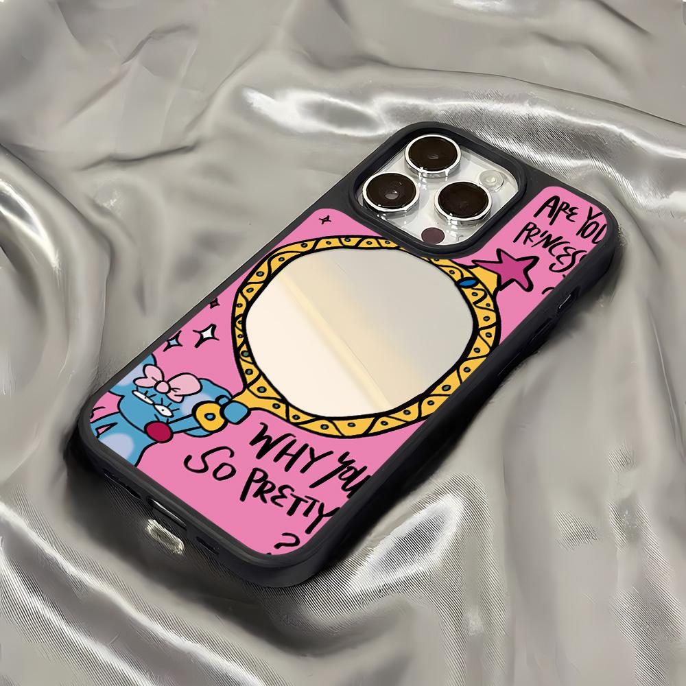 Mirror Phone Case for iPhone 15 11 13 14 for 15 16 Pro Max 12 13 16 Pro Cloud Flower and Animal Cute Style Phone Case