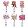 Cute Badge Reel Nurse Reel, Funny Retractable Glitter Acrylic Name Tag Holder with Decorative Clip, Sparkly ID Card for Teachers Student Staffs