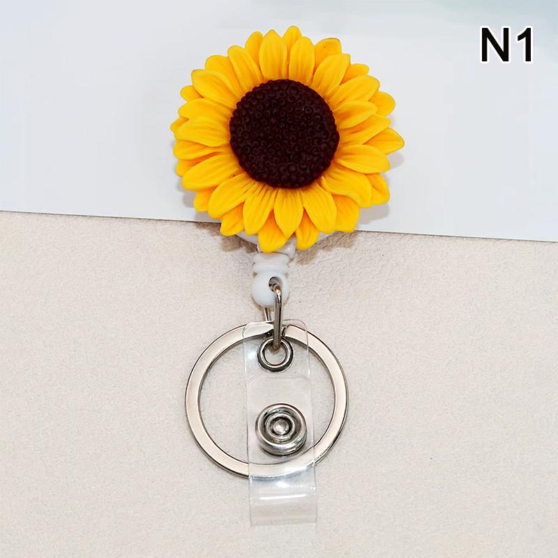 Cute Flower Resin Retractable Medical Badge Reel For Nurse Doctor Card Holder Office Hospital Name Card Supplies Key Ring Gift