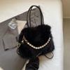 Temperament Versatile Furry Portable Small Bag Fashion Pearl Shoulder Bag Autumn and Winter Texture Ladies Commuter Messenger Bag