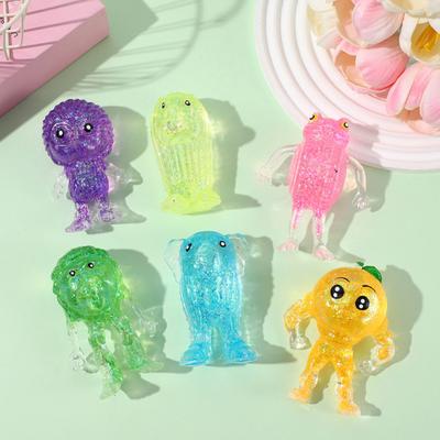 Juguete de apretar con forma de caricatura, juguete blando elástico de descompresión con relleno de gel blando TPR con lentejuelas, bonito juguete para aliviar el estrés para niños y adultos