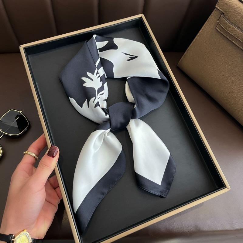 68cm Literary Flower Scarf Women's Spring and Summer New Imitation Silk Scarf High-end Fashion Versatile Headscarf Shawl