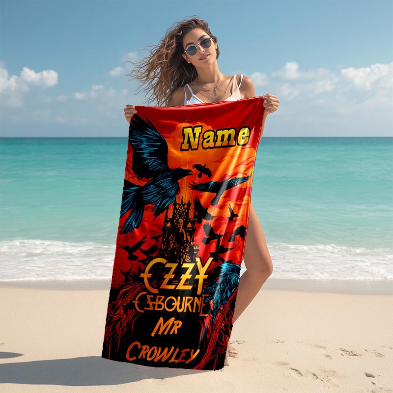 Personalized customized proof beach towel with rock Ozzy Osbourne pattern - soft, absorbent,quick-drying,perfect swimming,camping&bathing