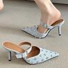 Fashion Eilyken Crystal Diamond Buckle Strap Pointed Toe Women Pumps Slippers Fashion Party Prom Thin High Heels  Shoes