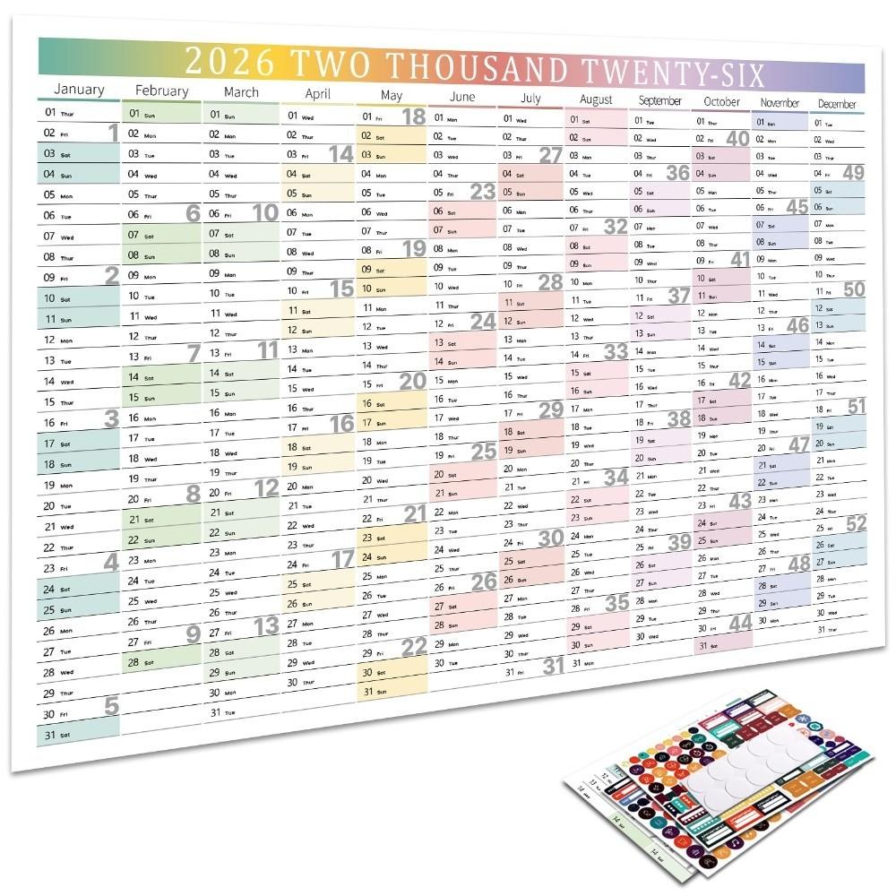 

New 12 Month Wall Calendar 2026 30x20 in Wall Mount Wall Planner with Label Stickers Non Laminated Full Year Calendar Office Use