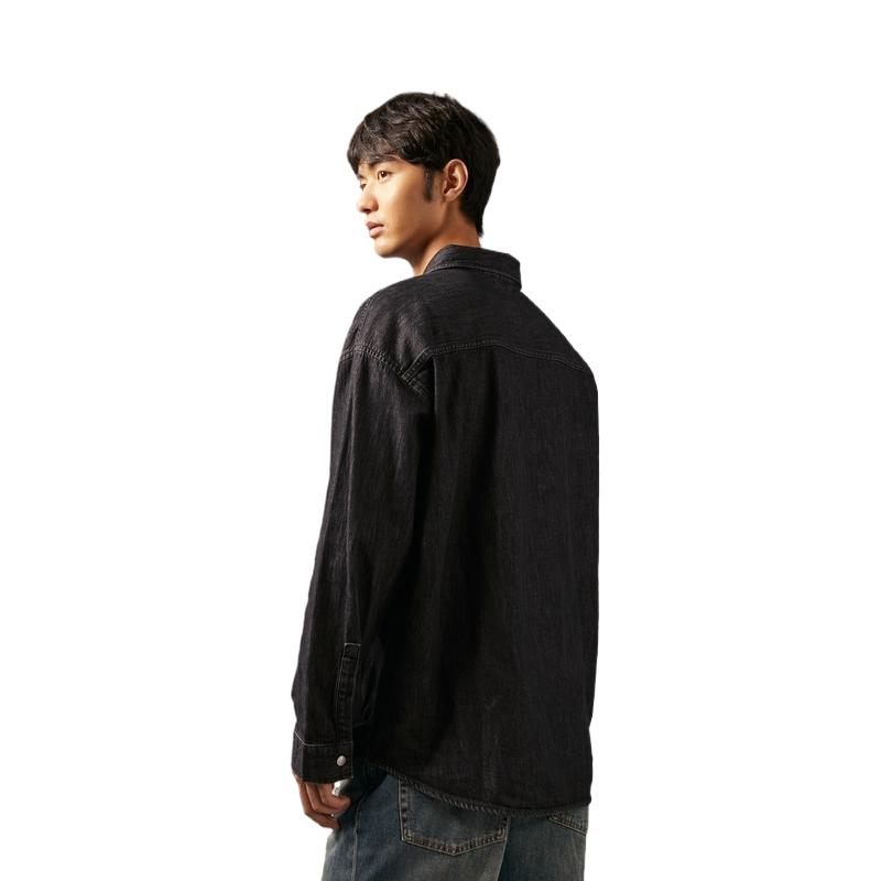 Calvin Klein Vintage Classic Cotton Letter Solid Color Polo Button Loose Denim Long Sleeve Shirt Men shirts Black J327342