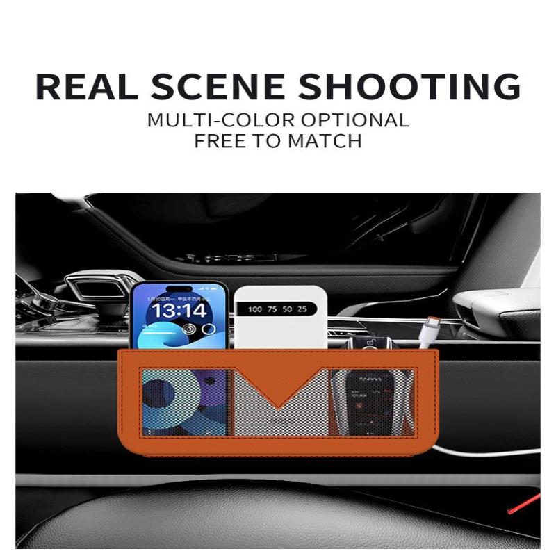 Car Storage Bag Pu Leather Mobile Phone Sticky Net Bag Multifunctional Car Seat Side Pocket Console Storage Box Auto Accessories