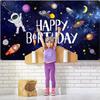 Boao Space Happy Birthday Photography Background Astronaut Rocket Backdrop Banner for Children's Birthday Galaxy Planet Party Photo Booth Backdrop,