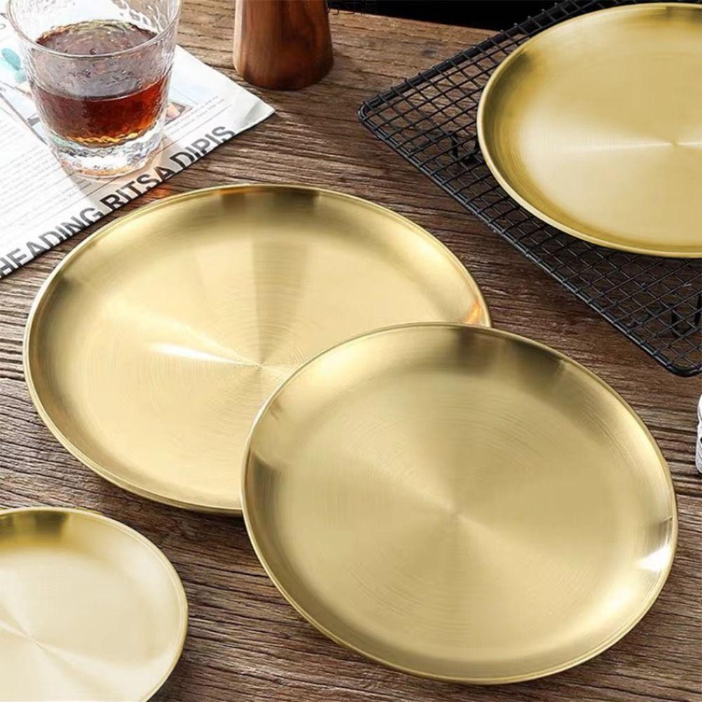 Korean Food Plate Gold Silver Dining Plate Eco-Friendly Metal Tray  Dinner