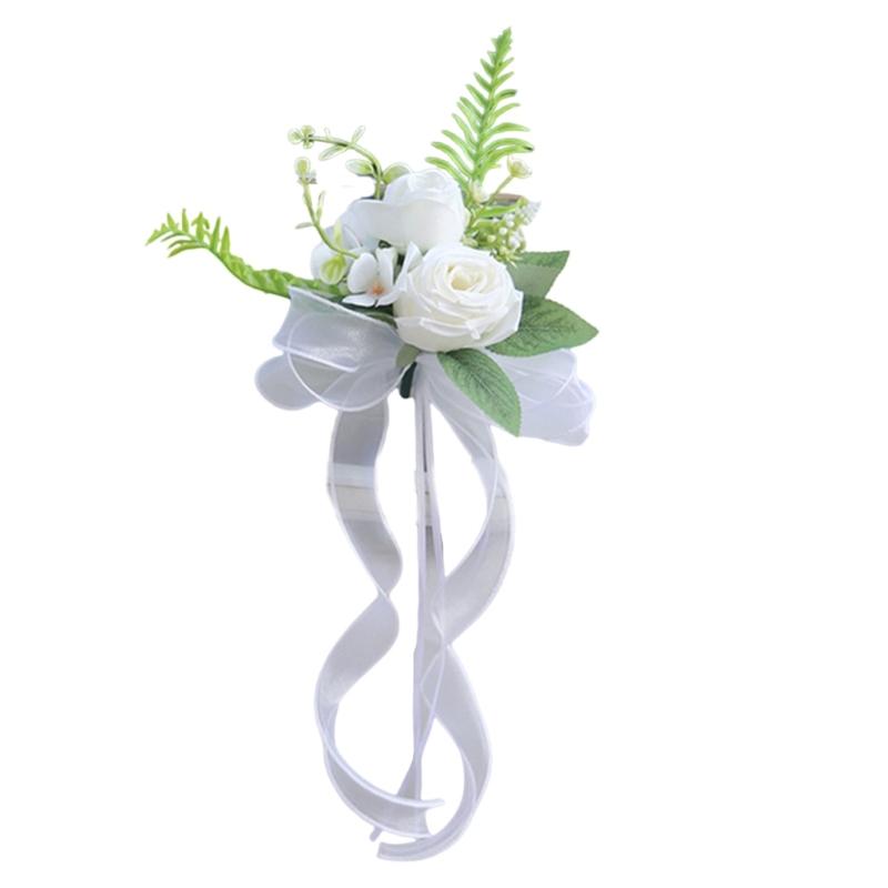 Elegant Blue Bridal Car Mirror Plant Ornament Synthetic Cloth Arrangement For Outdoor Wedding Event