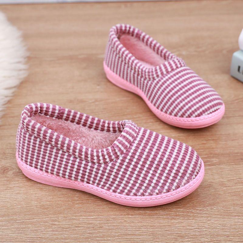Зимние хлопковые тапочки Женская хлопковая обувь Сумка на каблуке Милые домашние хлопковые тапочки в полоску Нескользящая теплая плюшевая хлопковая обувь с низким берцем 38 фиолетовый 980₽