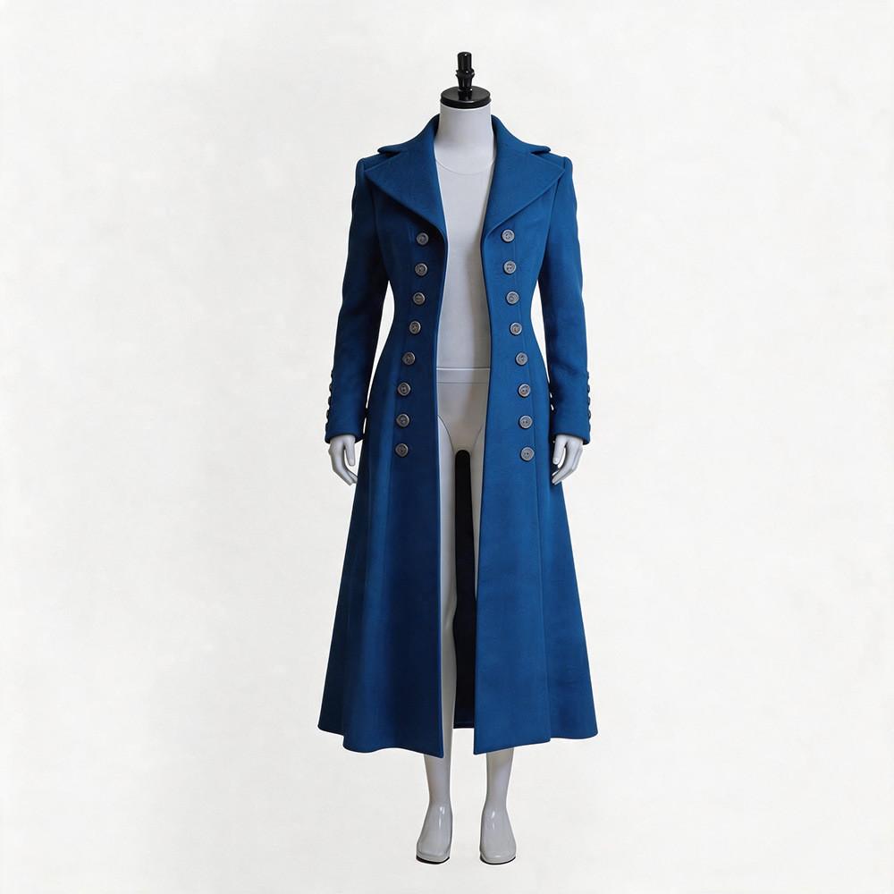 Cappotto Gotico Fantasy da Donna con Design Doppiopetto per Esibizioni sul Palco