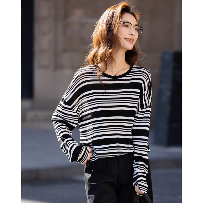 Demana Women's Lyocell Striped Long Sleeve T-shirt