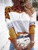 Women's Colorblock Leopard Print Round Neck Sweater - Long-Sleeved Casual Knit Pullover for Autumn/Winter.