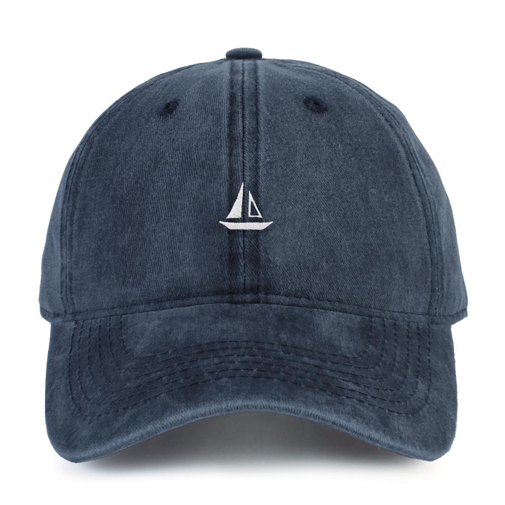Women's Baseball Cap Washed with Vintage Sailboat Embroidery, Adjustable In Size Suitable for Urban Vacation