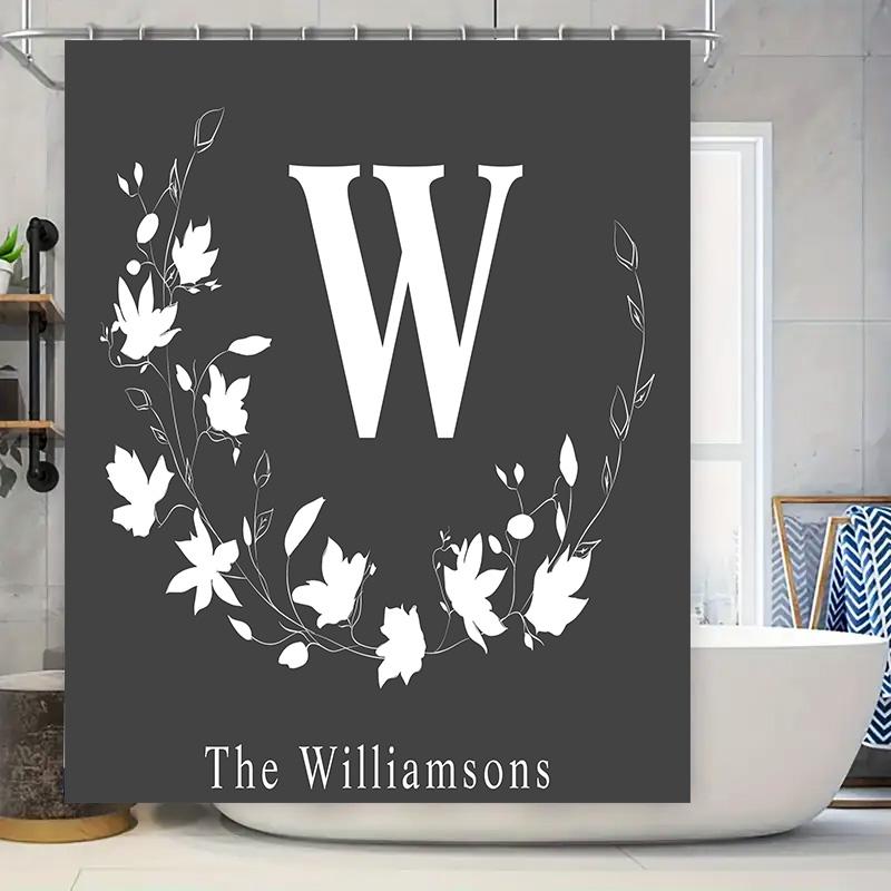 

Custom Monogram Initials Shower Curtain Set: Black White Floral Design Home Decor For Bathroom Perfect Gift Idea (I W60H190(CM)-1 Pcs