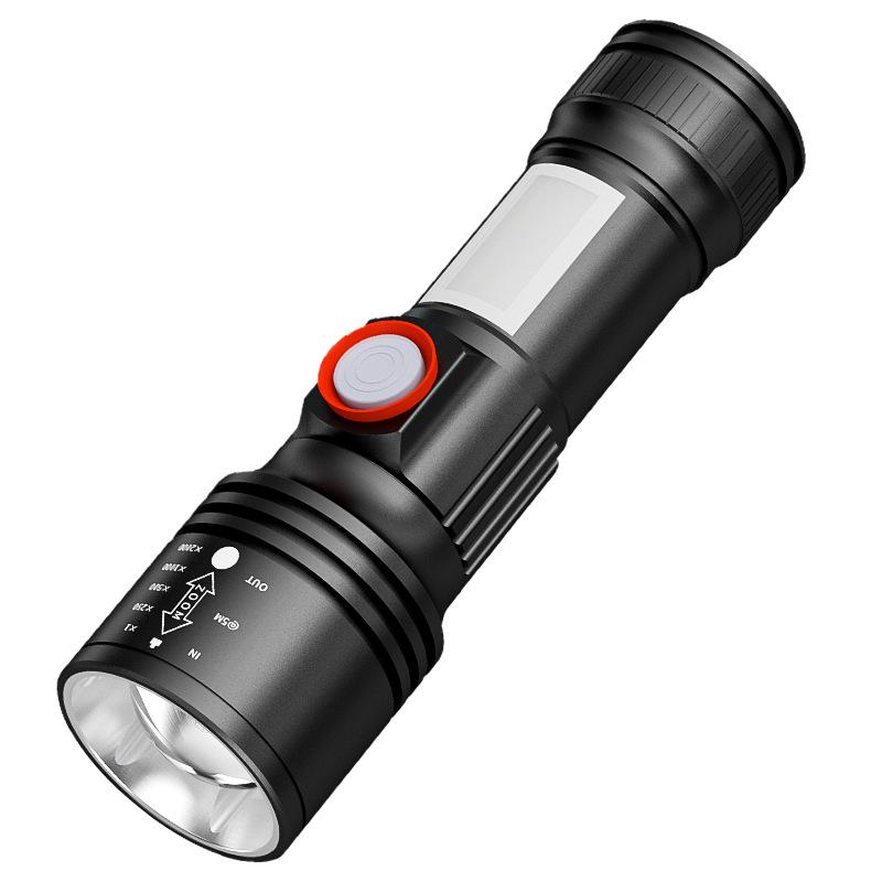 

Сильный свет P50 Фонарик Дисплей мощности Фонарик Зарядка через USB Магнитное всасывание Светодиодный фонарик с дистанционным зумом чёрный