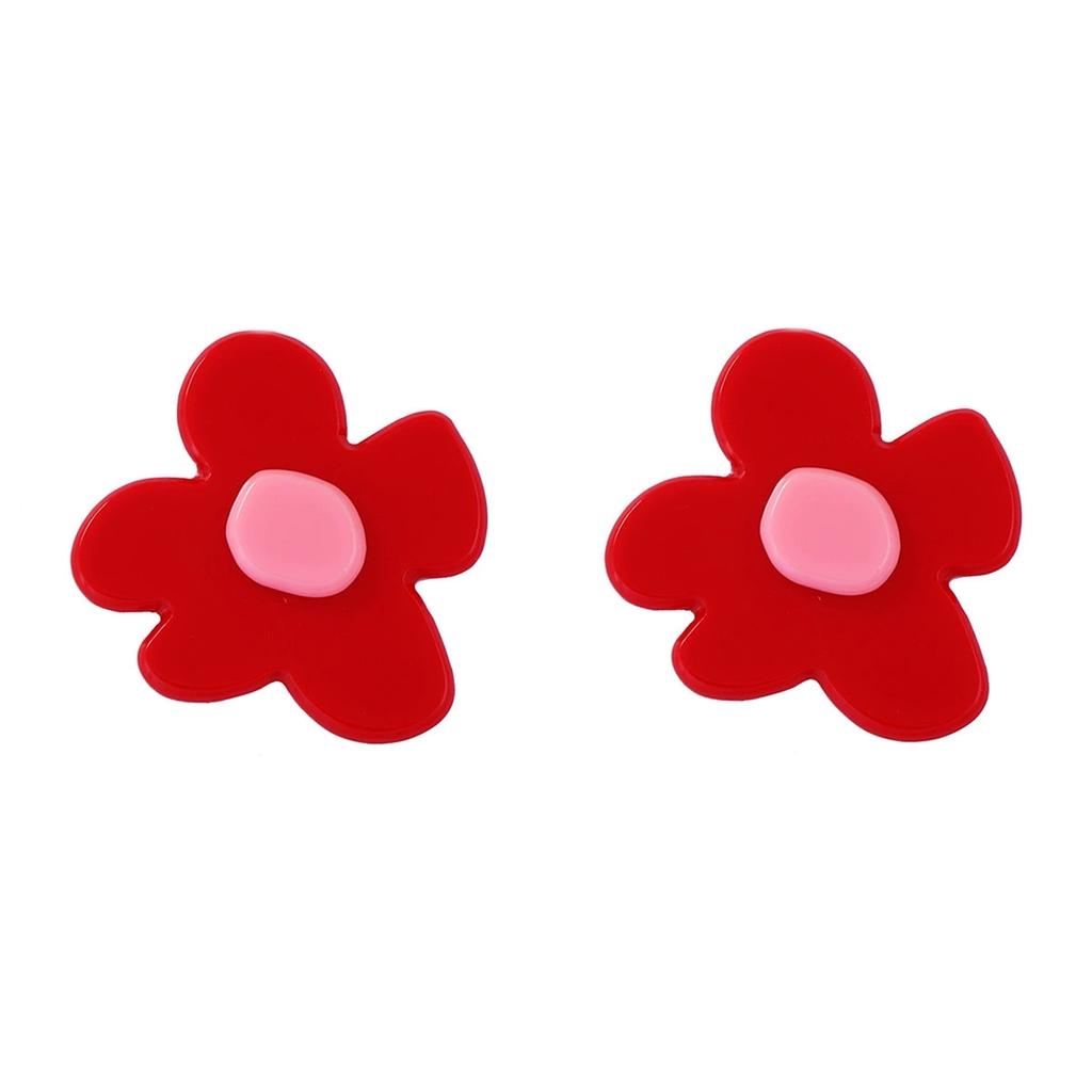 Fashionable Red Acrylic Large Flower Earrings Unique Casual Vacation Charms Jewelry for Women Girls Valentine's Day Gifts