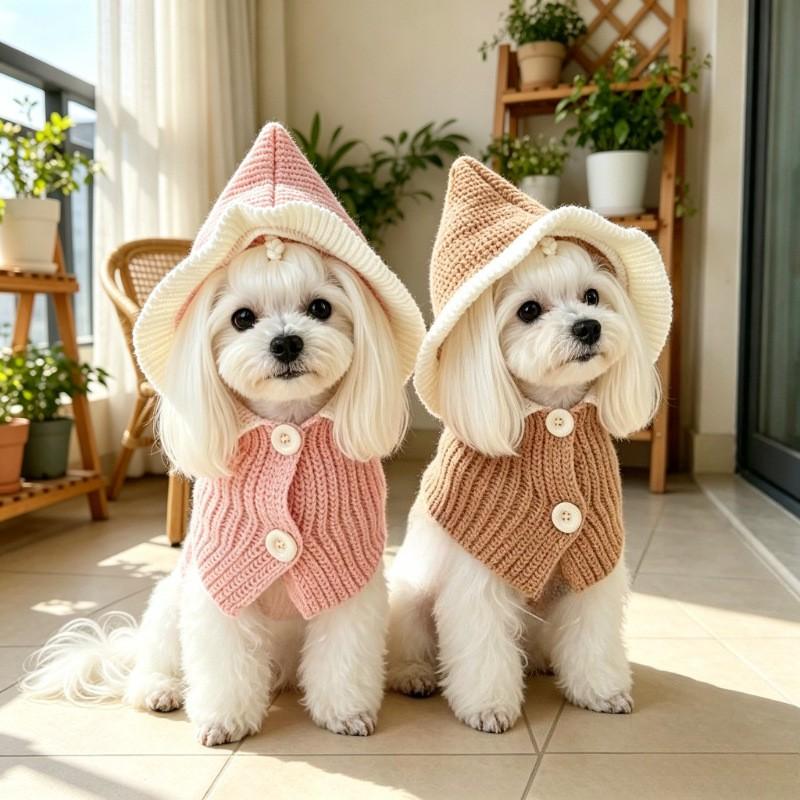 Pet Knit Hat With Ruffled Trim Small Dogs Cats Winter Warm Beanie Cap S M Size