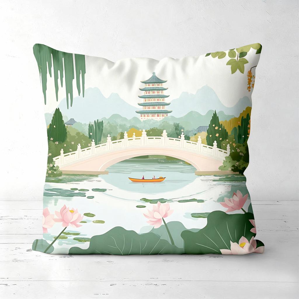 Chinese Style Landscape Printed Decorative Throw Pillows Polyester pillowcase, sofa decorative cushion cov Headboard Pillow