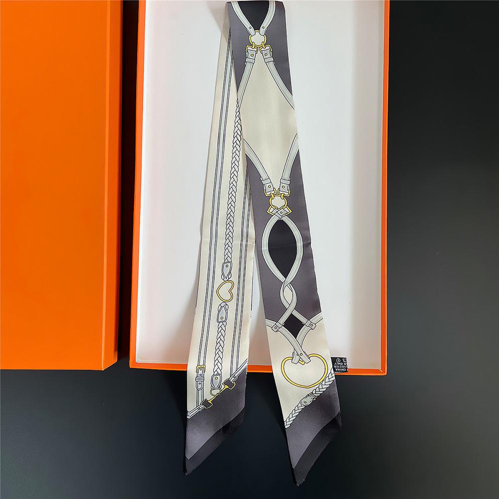 90 * 5Cm Retro Chain Twill Silk Women's Decorative Streamer Wrapping Bag Ribbon Silk Scarf Small Scarf Silk Scarf Wholesale