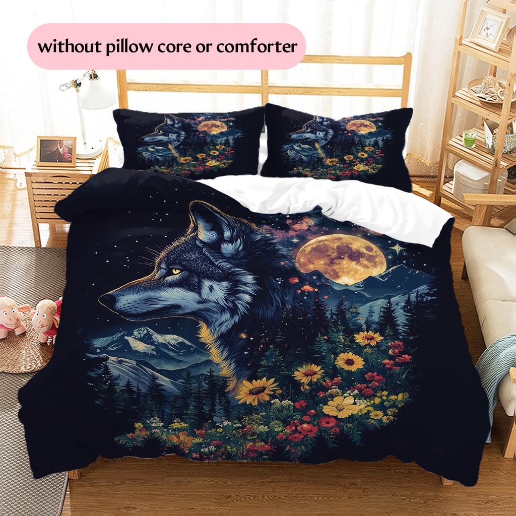 Floral wolf  Pattern Bedding Quilt Set Quilt Cover Pillowcase Home Decoration  Gift (1 * duvet cover + 2 * pillowcase, without core)