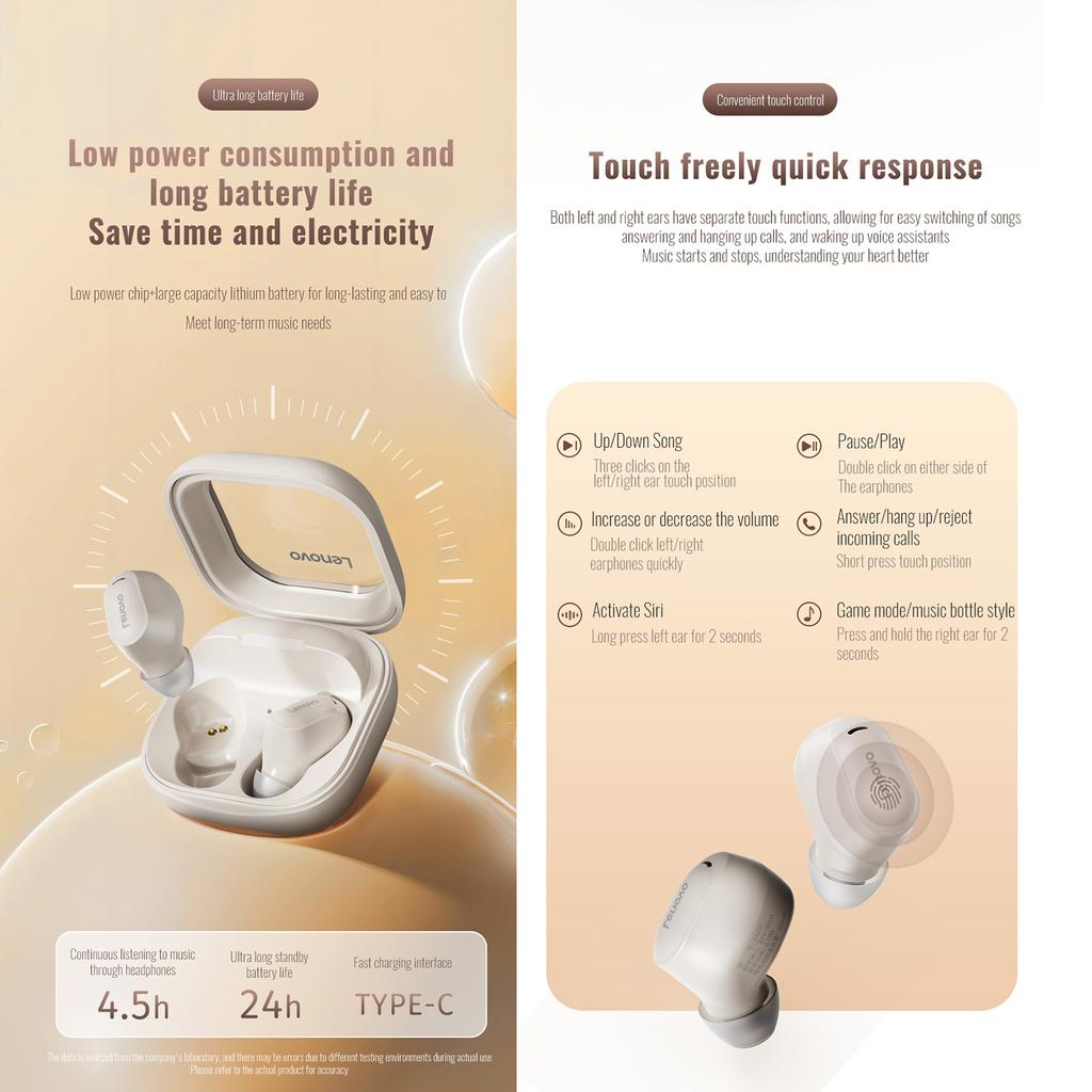 Lenovo EA200 InEar Wireless Earbuds Smart Noise Canceling BT Headphones with Dual Modes Audio